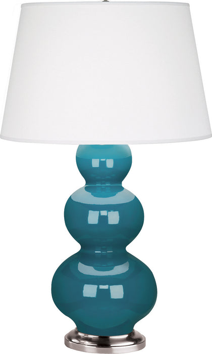 Robert Abbey 363X One Light Table Lamp, Peacock Glazed Ceramic w/Antique Silvered