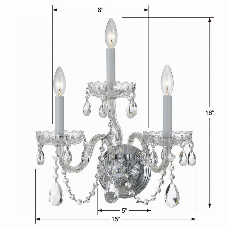 Crystorama 1033-CH-CL-MWP Three Light Wall Sconce, Polished Chrome