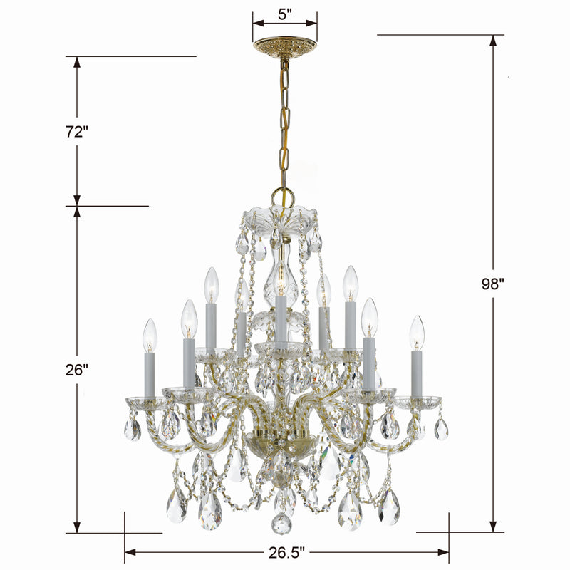 Crystorama 1130-PB-CL-SAQ Ten Light Chandelier, Polished Brass