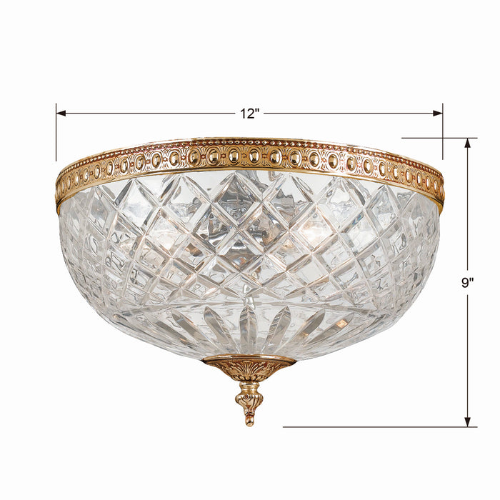 Crystorama 117-12-OB Three Light Flush Mount, Olde Brass