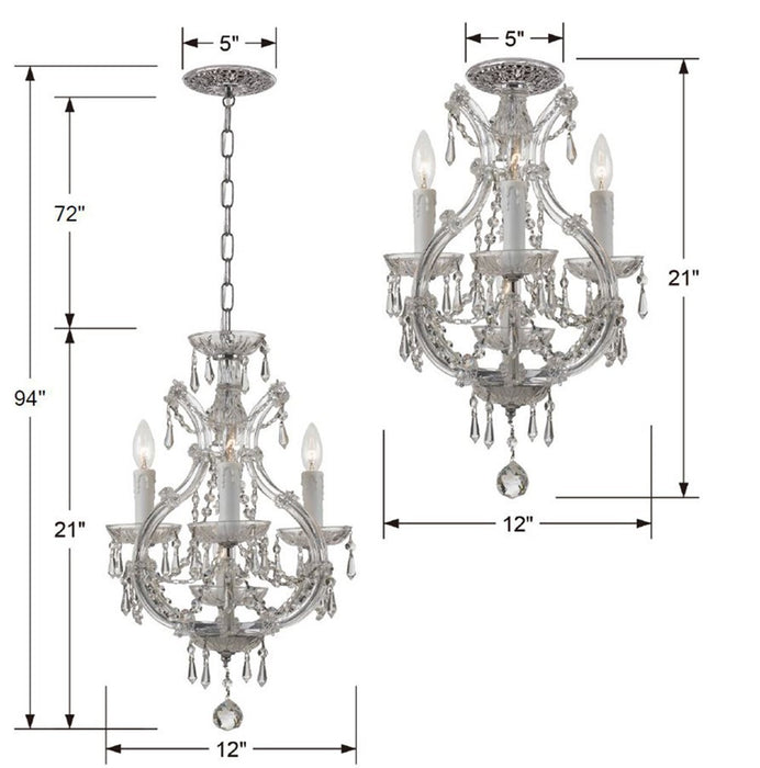 Crystorama 4473-CH-CL-MWP Four Light Mini Chandelier, Polished Chrome