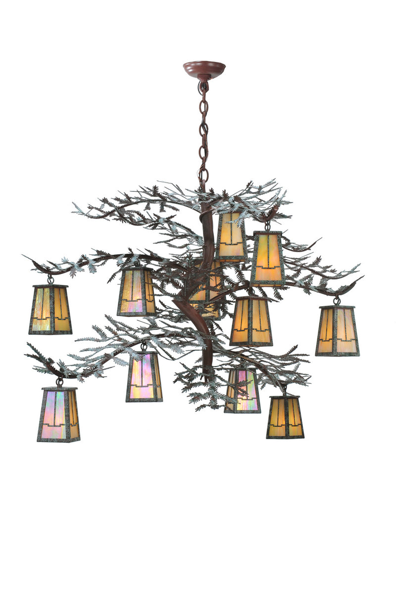 Meyda Tiffany 108758 12 Light Chandelier, Rust & Hand Painted Green Branches