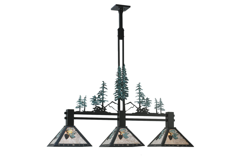 Meyda Tiffany 108987 Three Light Island Pendant, Textured Black/Green Trees & Needles