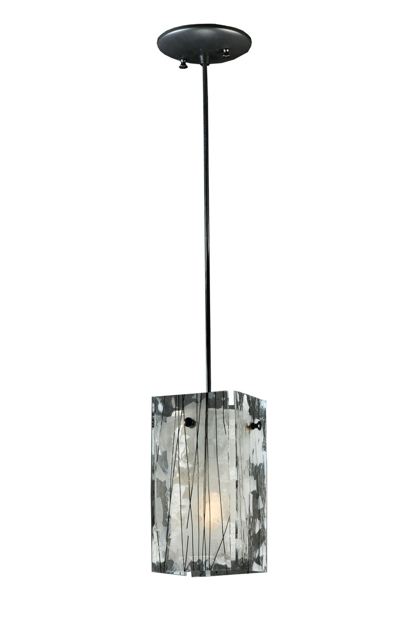 Meyda Tiffany 111292 One Light Mini Pendant, Branches (Black/White Streamers/Fractures