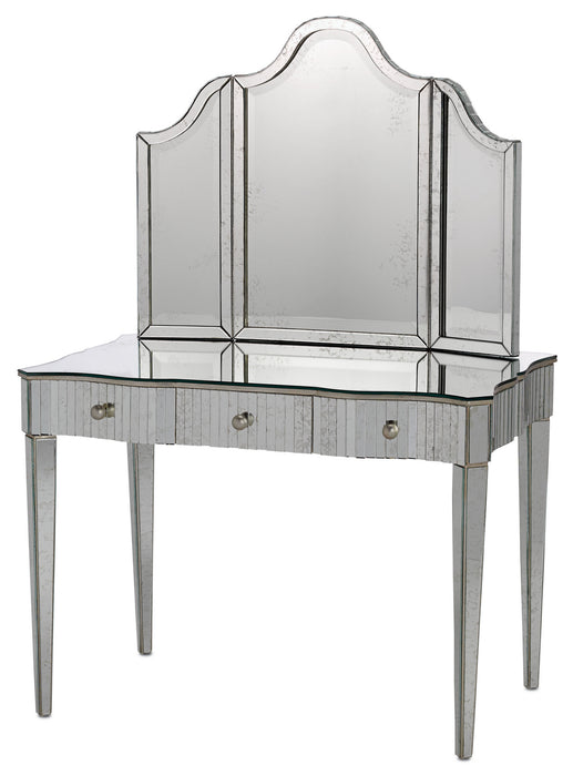 Currey and Company 4004 Vanity Table, Granello Silver Leaf/Antique Mirror