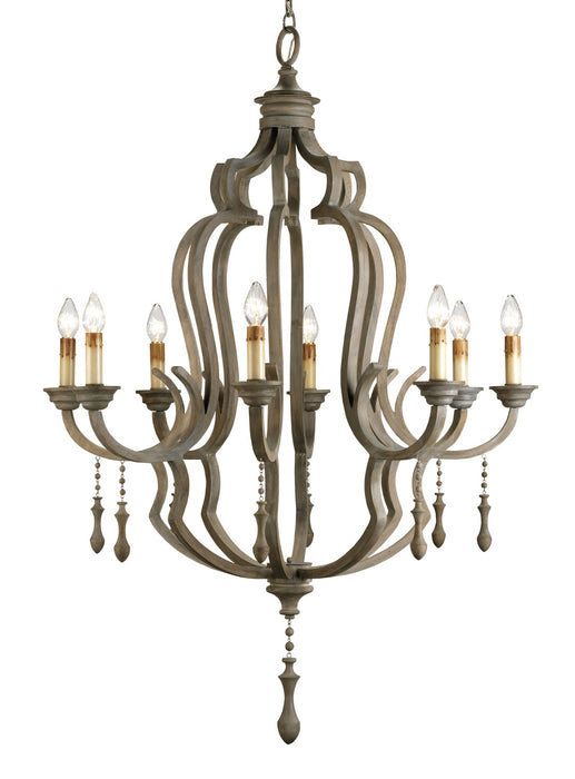 Currey and Company 9010 Eight Light Chandelier, Washed Gray