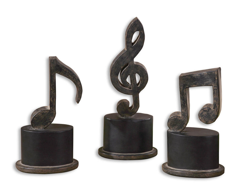 Uttermost 19280 Figurines, Set/3, Aged Black w/Tan Glaze And Matte Black