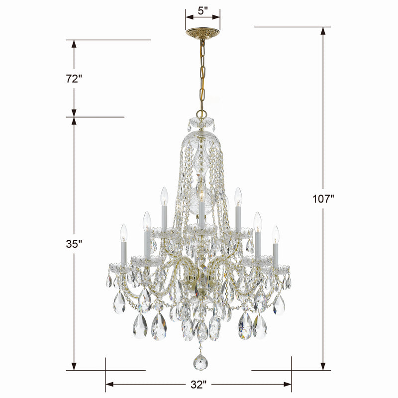 Crystorama 1110-PB-CL-MWP Ten Light Chandelier, Polished Brass