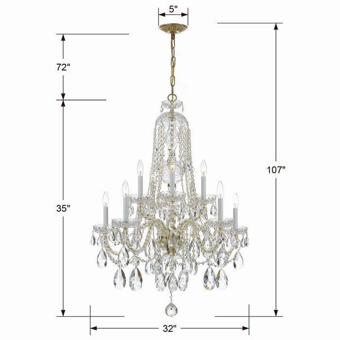 Crystorama 1110-PB-CL-S Ten Light Chandelier, Polished Brass