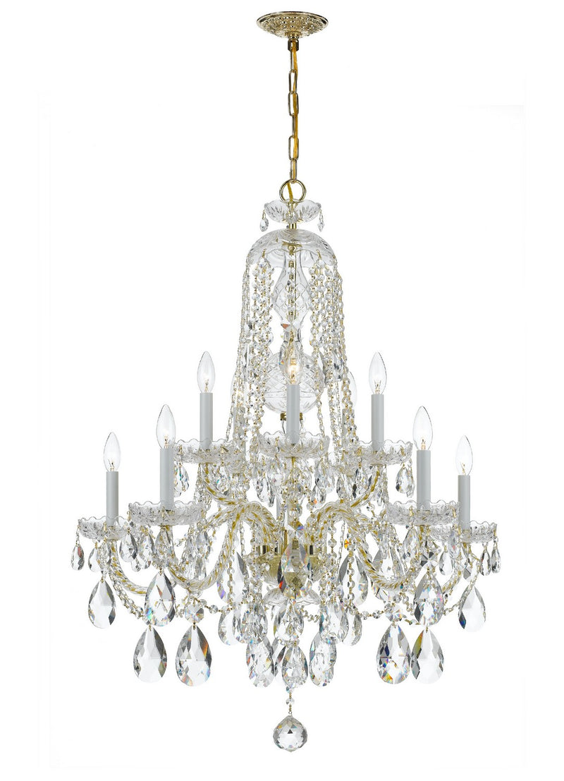 Crystorama 1110-PB-CL-SAQ Ten Light Chandelier, Polished Brass