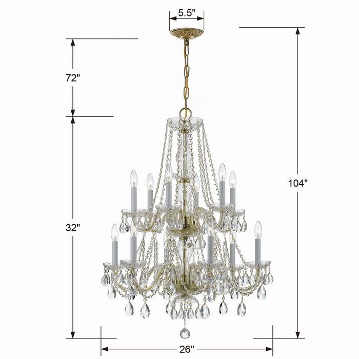 Crystorama 1137-PB-CL-MWP 12 Light Chandelier, Polished Brass