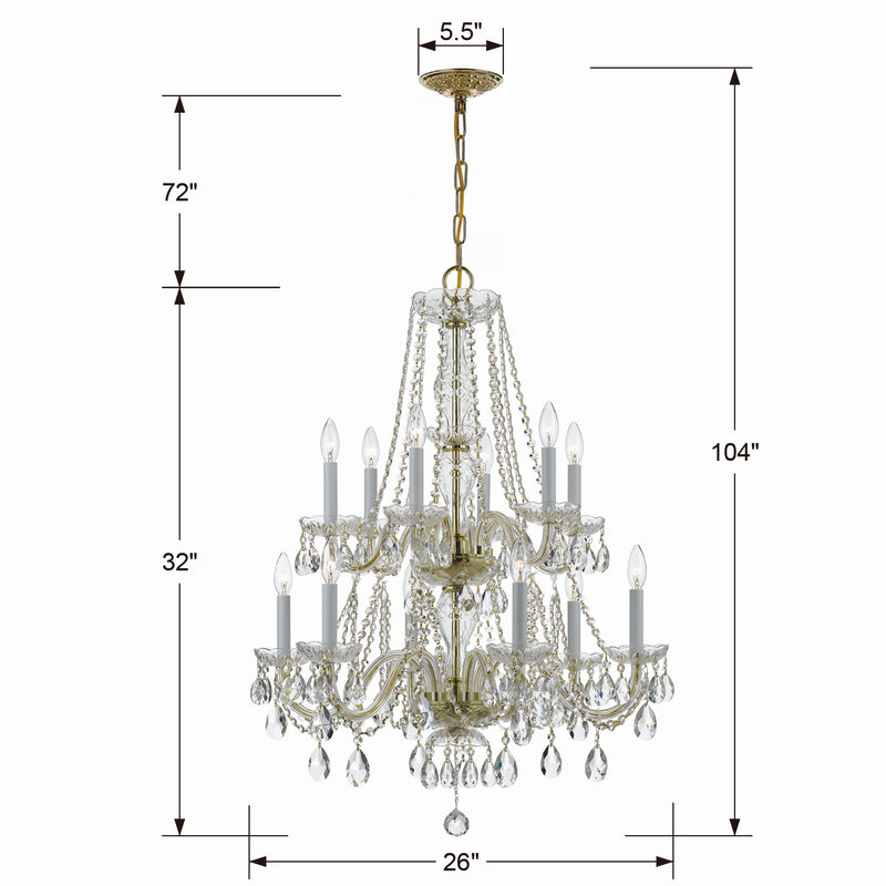 Crystorama 1137-PB-CL-S 12 Light Chandelier, Polished Brass