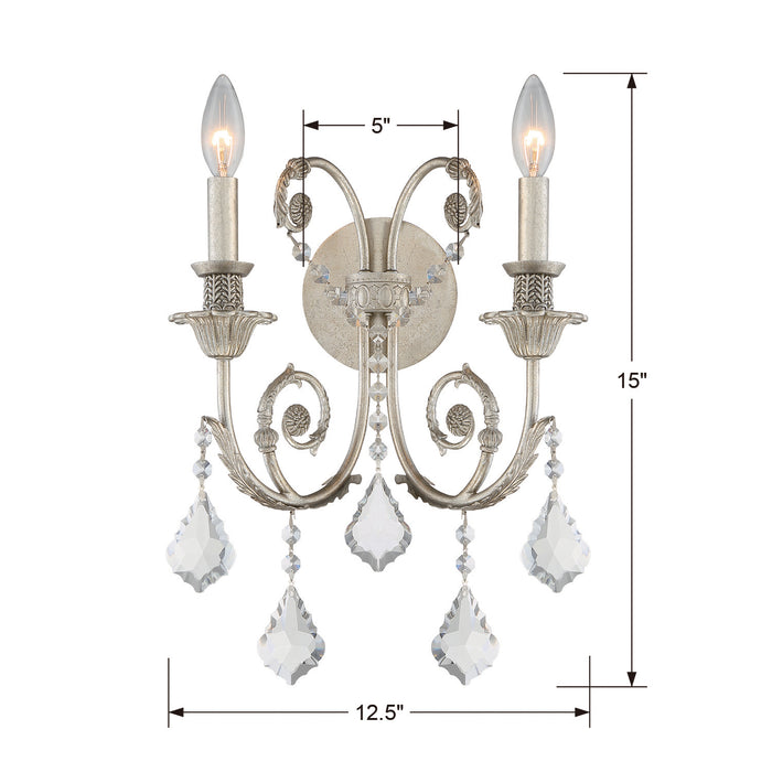 Crystorama 5112-OS-CL-MWP Two Light Wall Sconce, Olde Silver