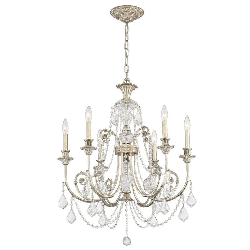 Crystorama 5116-OS-CL-MWP Six Light Chandelier, Olde Silver
