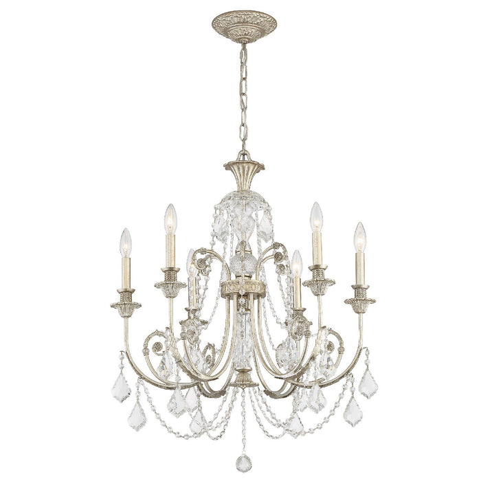 Crystorama 5116-OS-CL-MWP Six Light Chandelier, Olde Silver