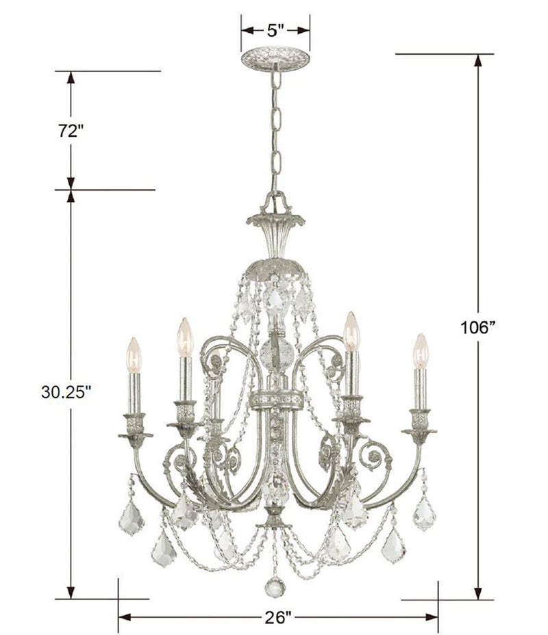 Crystorama 5116-OS-CL-MWP Six Light Chandelier, Olde Silver