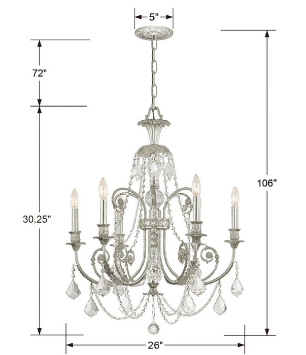Crystorama 5116-OS-CL-MWP Six Light Chandelier, Olde Silver