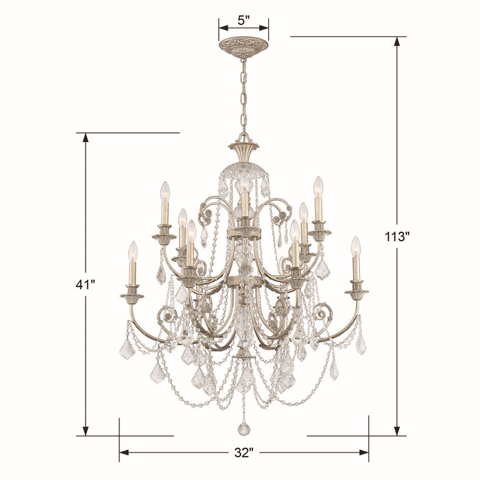 Crystorama 5119-OS-CL-MWP 12 Light Chandelier, Olde Silver