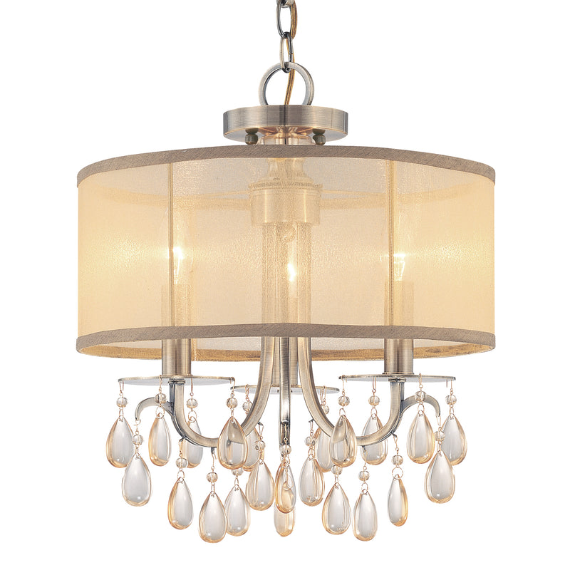 Crystorama 5623-AB Three Light Mini Chandelier, Antique Brass