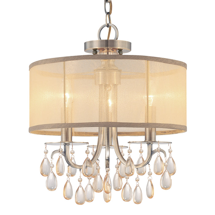 Crystorama 5623-AB Three Light Mini Chandelier, Antique Brass