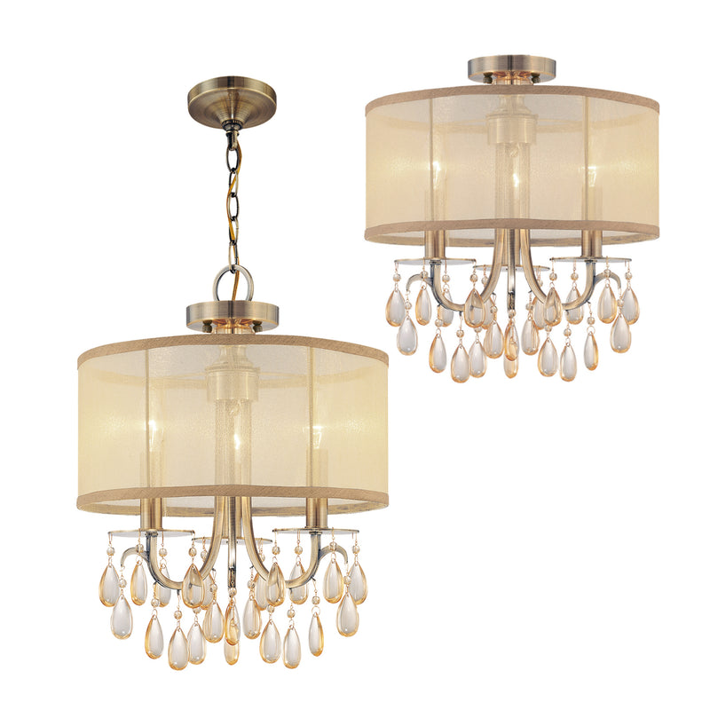 Crystorama 5623-AB Three Light Mini Chandelier, Antique Brass