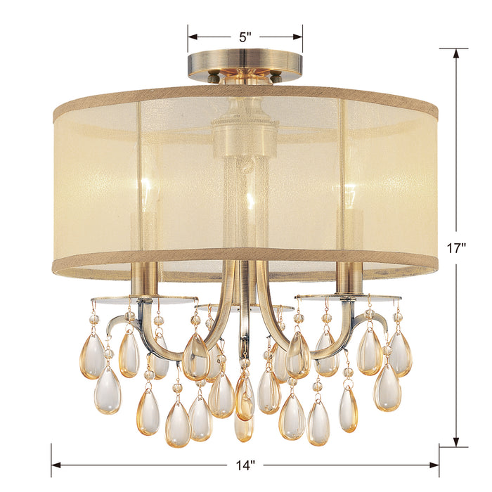 Crystorama 5623-AB Three Light Mini Chandelier, Antique Brass