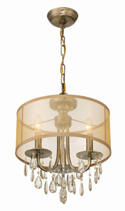 Crystorama 5623-AB Three Light Mini Chandelier, Antique Brass