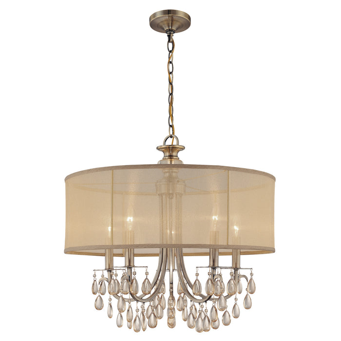 Crystorama 5625-AB Five Light Chandelier, Antique Brass