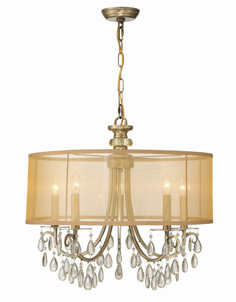 Crystorama 5625-AB Five Light Chandelier, Antique Brass
