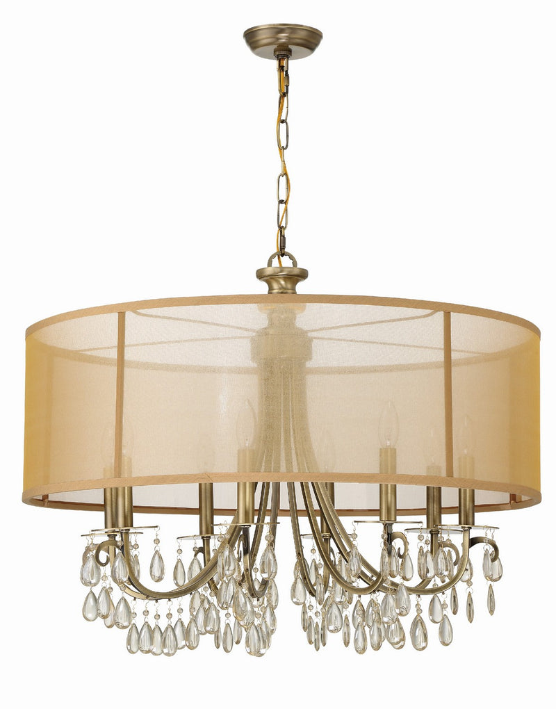 Crystorama 5628-AB Eight Light Chandelier, Antique Brass
