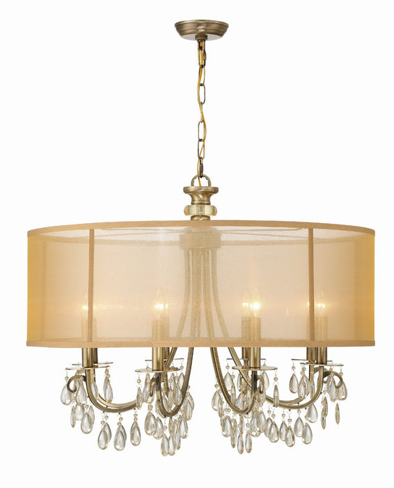 Crystorama 5628-AB Eight Light Chandelier, Antique Brass