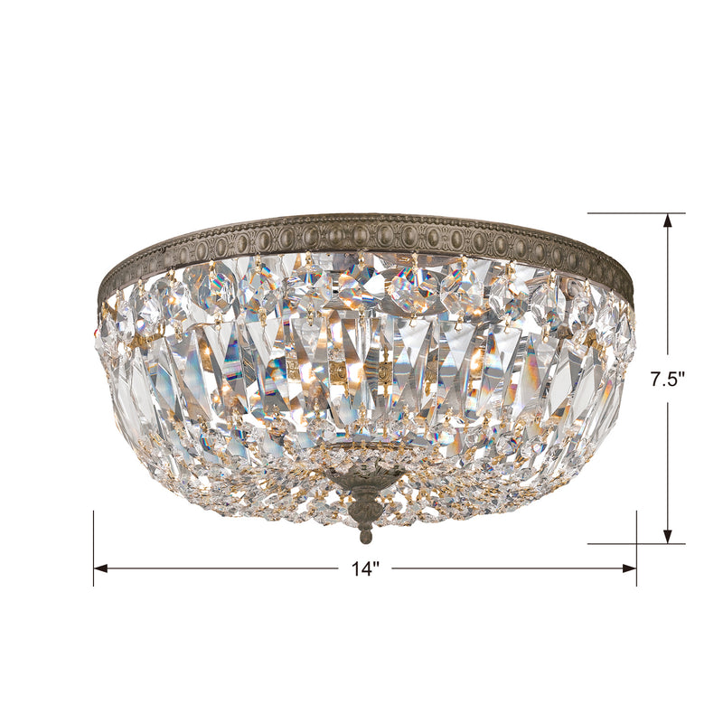 Crystorama 714-EB-CL-MWP Three Light Flush Mount, English Bronze