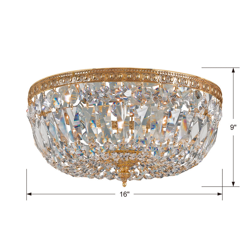 Crystorama 716-OB-CL-SAQ Three Light Flush Mount, Olde Brass