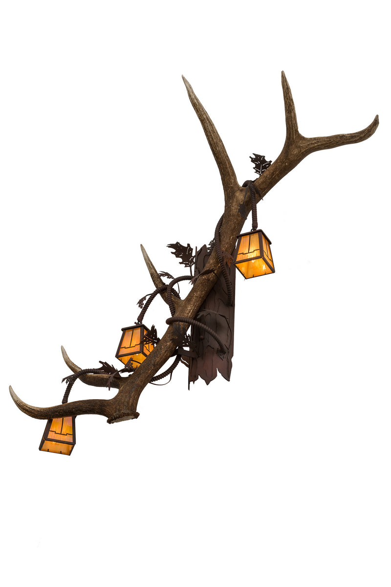 Meyda Tiffany 82834 Three Light Wall Sconce, Wrought Iron On Rust