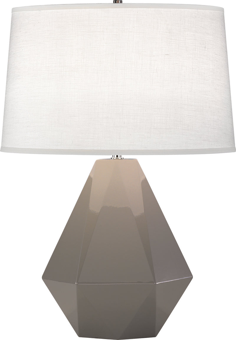 Robert Abbey 942 One Light Table Lamp, Smoky Taupe Glazed Ceramic w/Polished Nickel