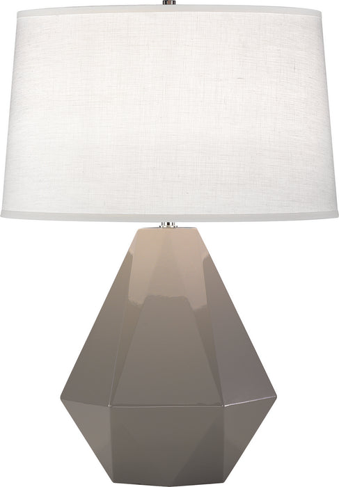 Robert Abbey 942 One Light Table Lamp, Smoky Taupe Glazed Ceramic w/Polished Nickel
