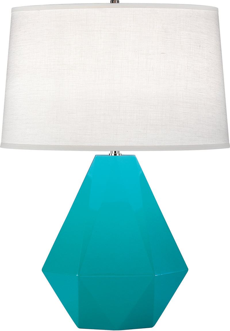 Robert Abbey 943 One Light Table Lamp, Egg Blue Glazed Ceramic w/Polished Nickel