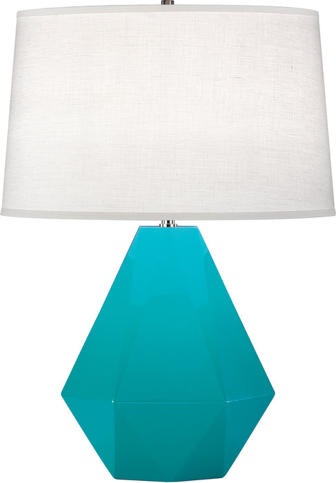 Robert Abbey 943 One Light Table Lamp, Egg Blue Glazed Ceramic w/Polished Nickel