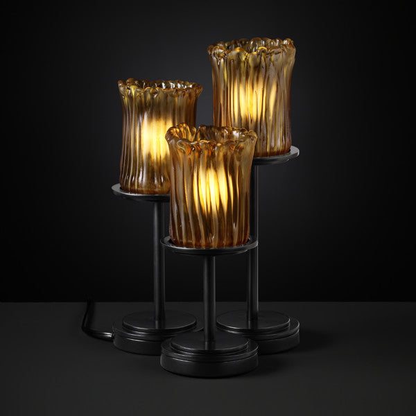 Justice Designs GLA-8797-16-AMBR-MBLK Three Light Table Lamp, Matte Black