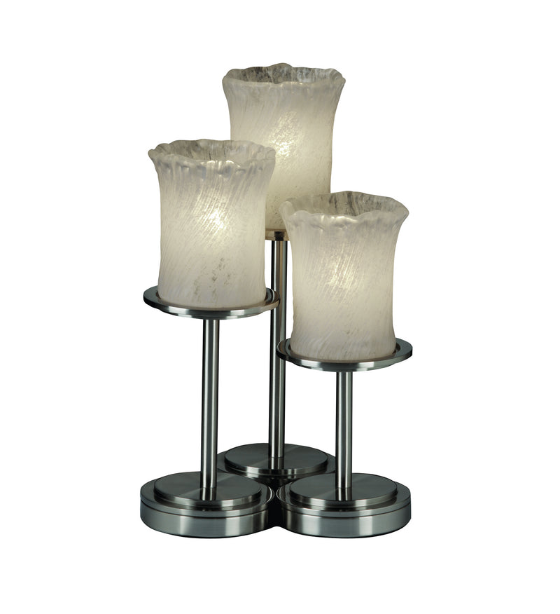Justice Designs GLA-8797-16-WHTW-NCKL Three Light Table Lamp, Brushed Nickel