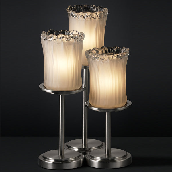 Justice Designs GLA-8797-16-WTFR-NCKL Three Light Table Lamp, Brushed Nickel