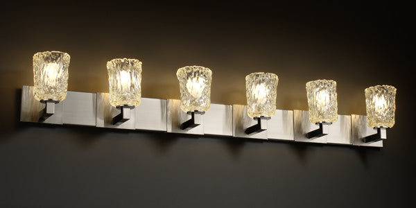 Justice Designs GLA-8926-16-CLRT-NCKL Six Light Bath Bar, Brushed Nickel