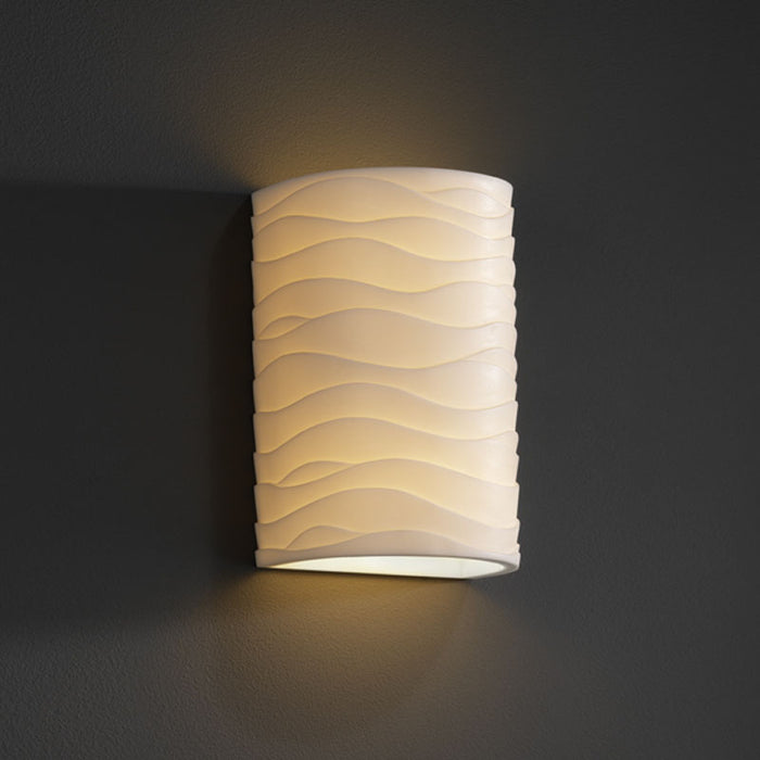 Justice Designs PNA-0945W-WAVE One Light Outdoor Wall Sconce, Faux Porcelain Resin