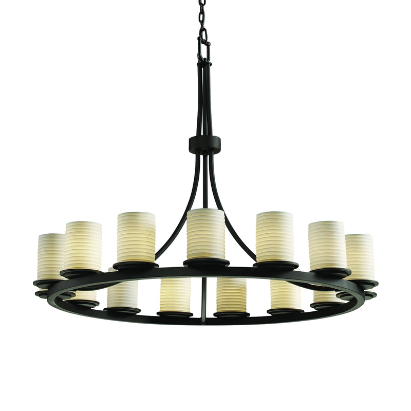 Justice Designs POR-8715-10-SAWT-MBLK 15 Light Chandelier, Matte Black