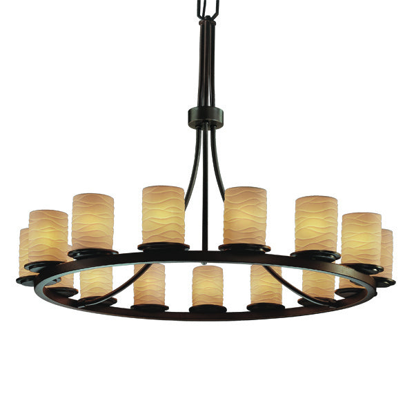 Justice Designs POR-8715-10-WAVE-DBRZ 15 Light Chandelier, Dark Bronze