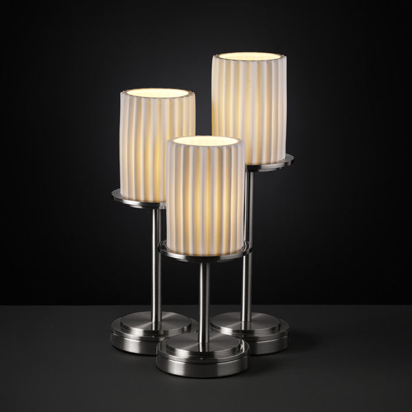 Justice Designs POR-8797-10-PLET-NCKL Three Light Table Lamp, Brushed Nickel
