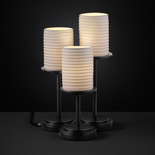 Justice Designs POR-8797-10-SAWT-MBLK Three Light Table Lamp, Matte Black