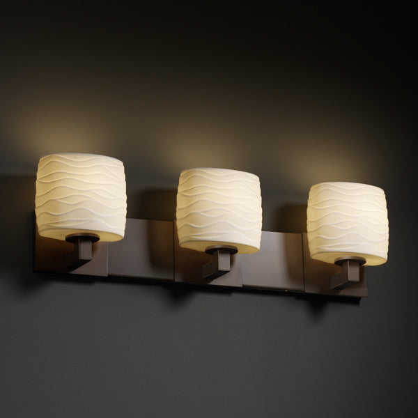 Justice Designs POR-8923-30-WAVE-DBRZ Three Light Bath Bar, Dark Bronze