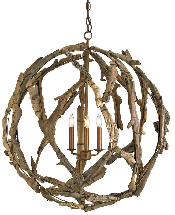 Currey and Company 9078 Three Light Chandelier, Natural/Washed Driftwood