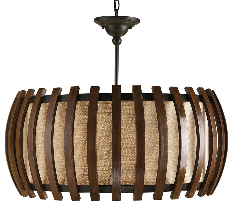 Currey and Company 9096 One Light Pendant, Old Iron/Polished Fruitwood